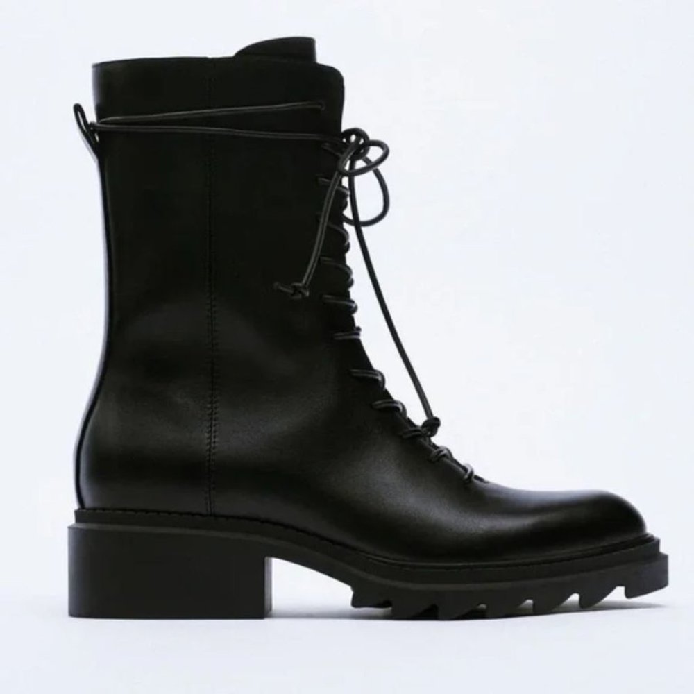 ZARA LUG SOLE LACED LEATHER ANKLE BOOTS